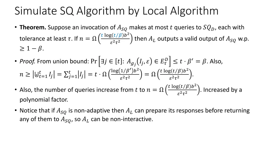simulate sq algorithm by local algorithm 2