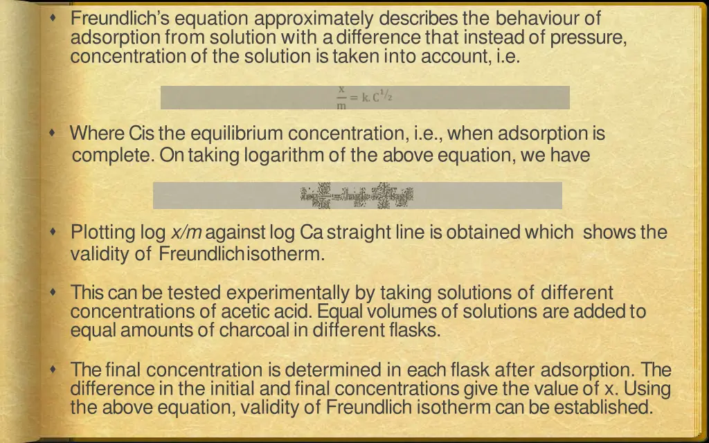 freundlich s equation approximately describes