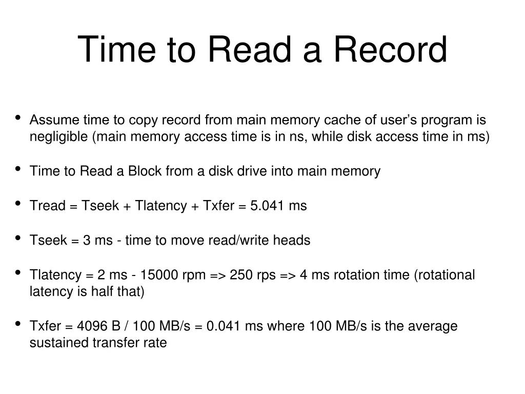 time to read a record