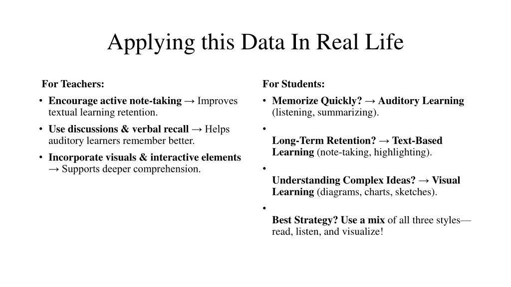 applying this data in real life