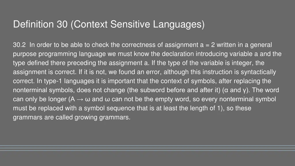 definition 30 context sensitive languages
