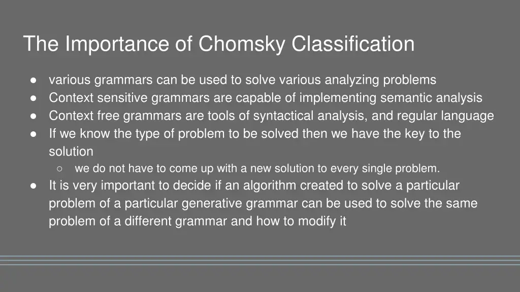 the importance of chomsky classification 1
