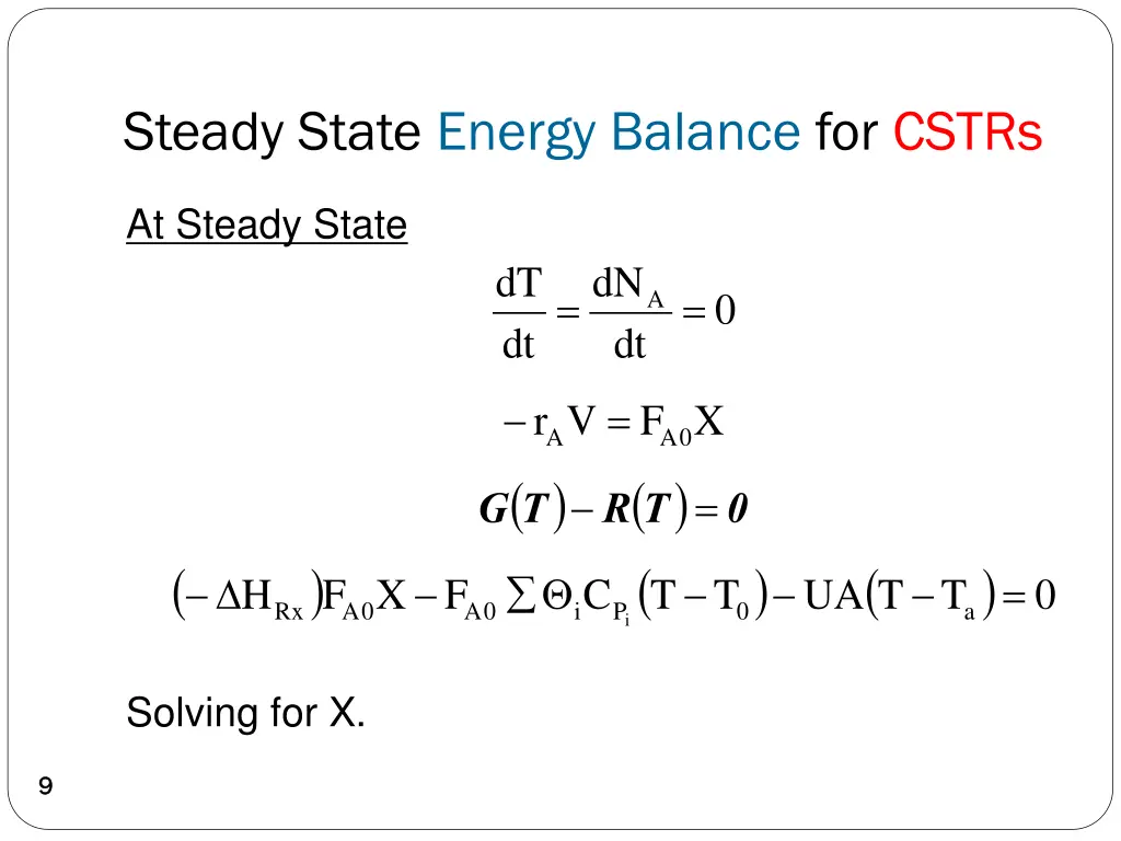 steady state energy balance for cstrs