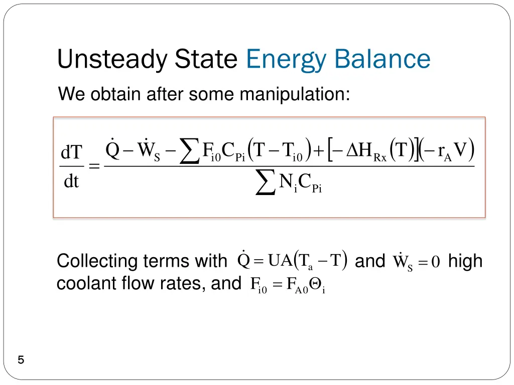 unsteady state energy balance 1