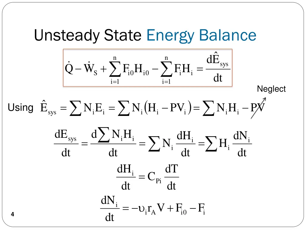 unsteady state energy balance