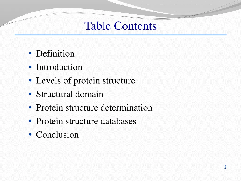 table contents