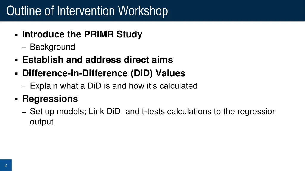 outline of intervention workshop