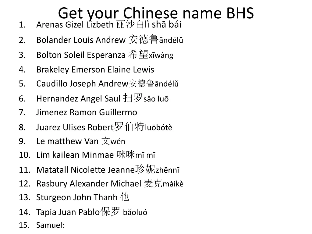 get your chinese name bhs arenas gizel lizbeth