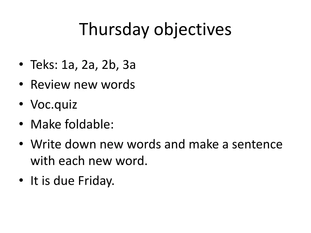 thursday objectives