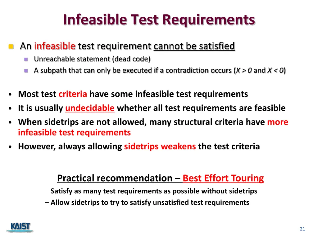 infeasible test requirements
