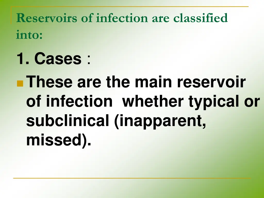 reservoirs of infection are classified into