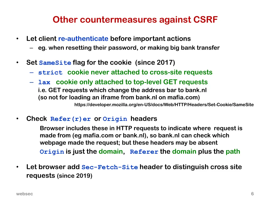 other countermeasures against csrf