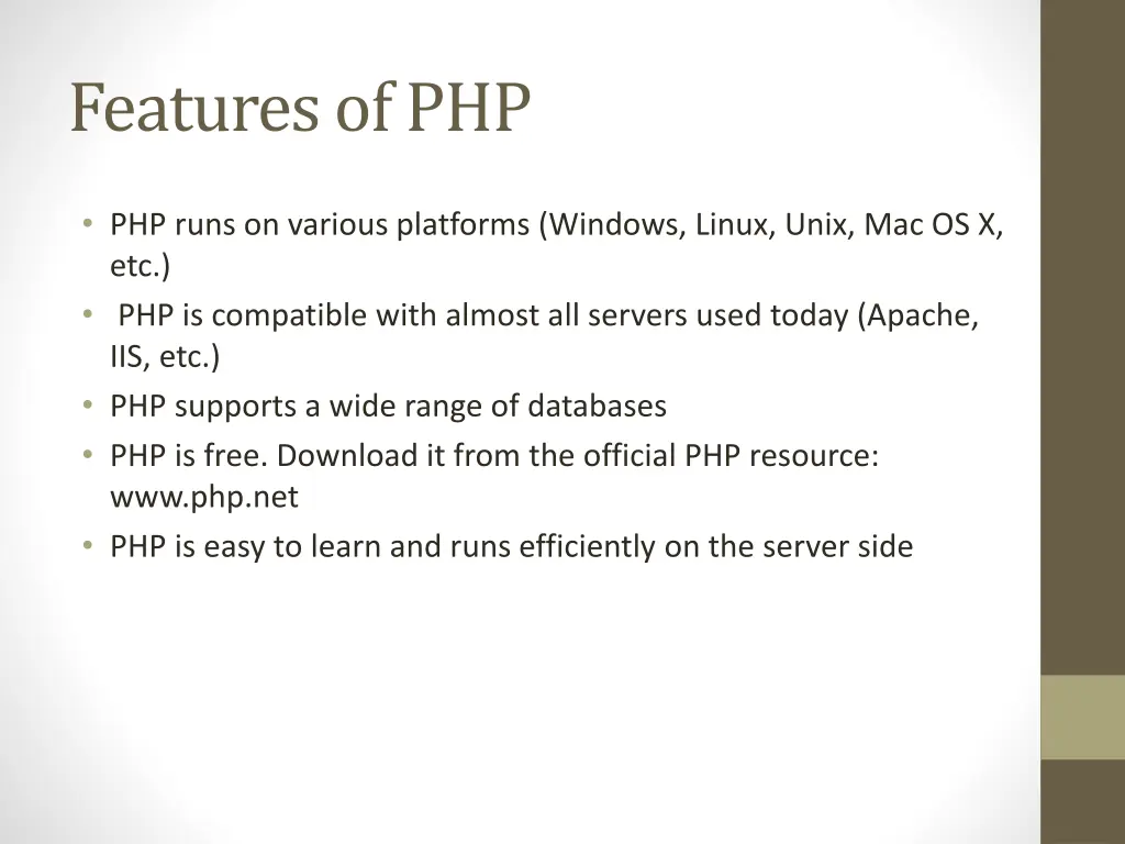 featuresof php