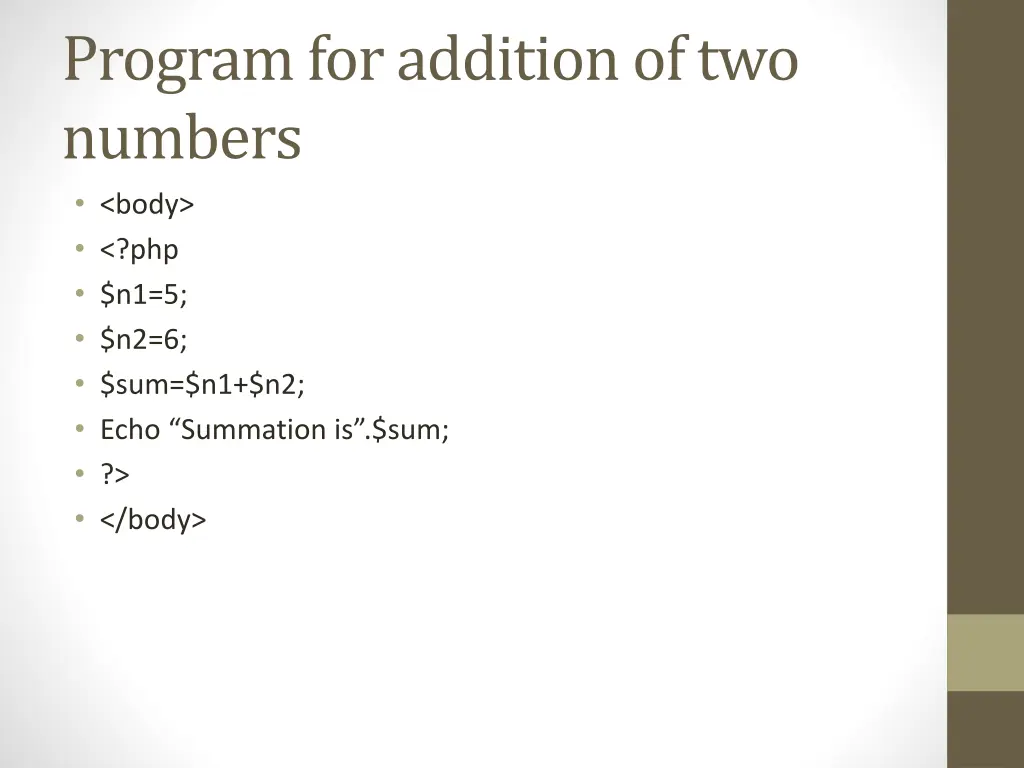 program for addition of two numbers body