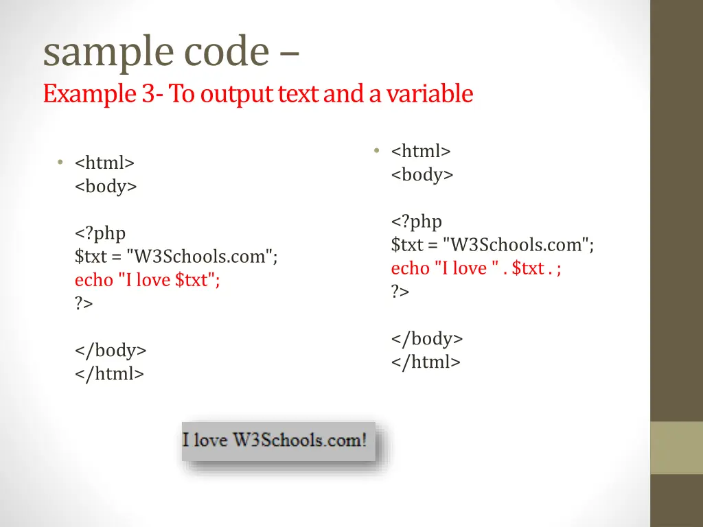 sample code example 3 to output text