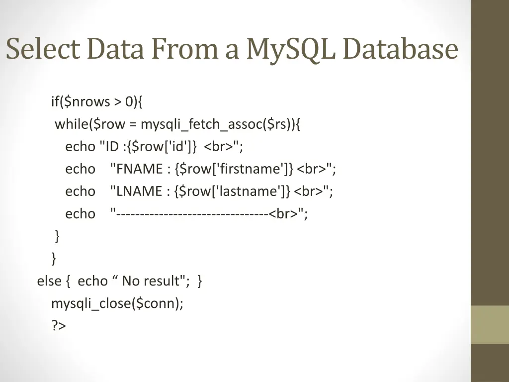 select data from a mysql database 1
