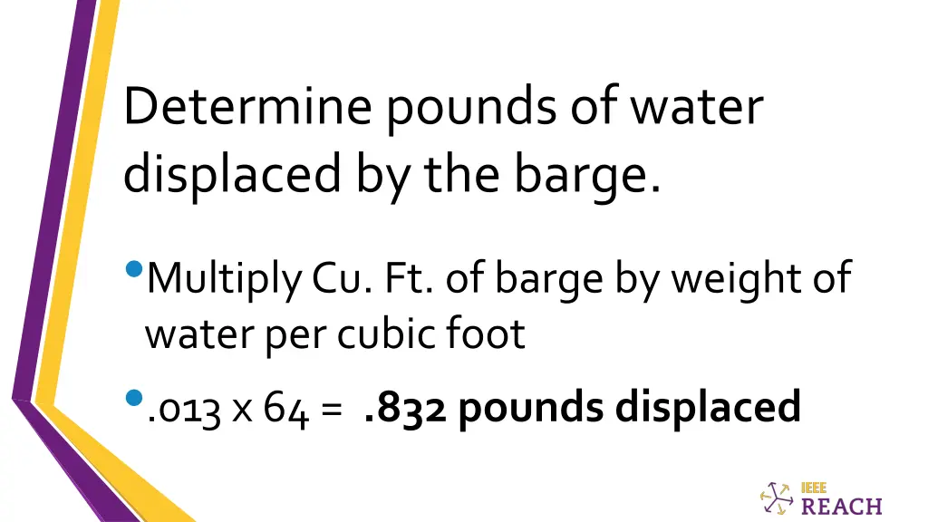 determinepounds of water displaced by the barge