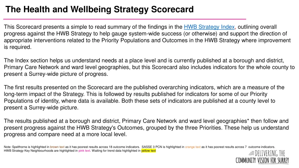 the health and wellbeing strategy scorecard