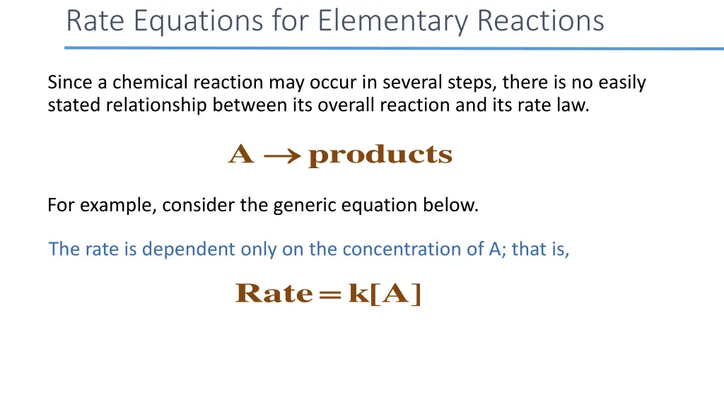 rate equations for elementary reactions
