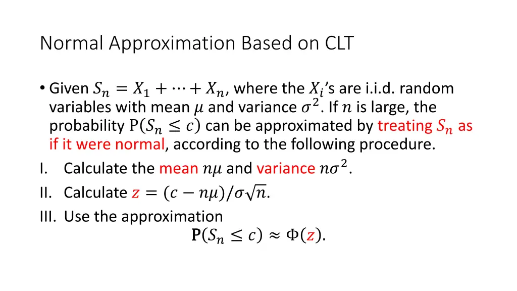normal approximation based on clt