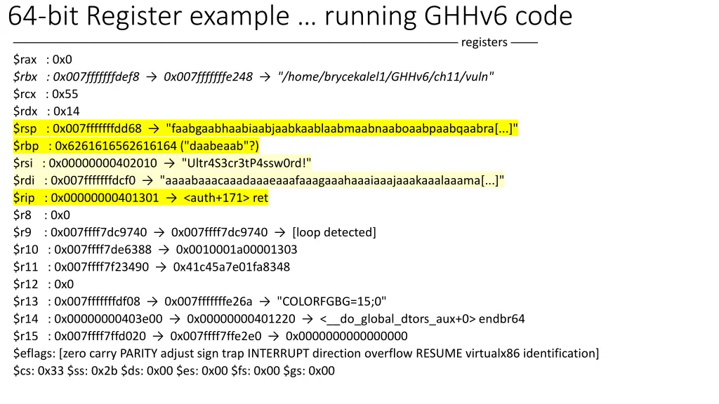 64 bit register example running ghhv6 code
