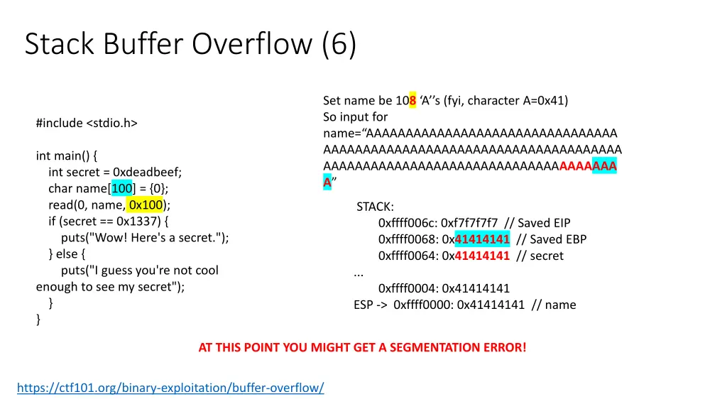 stack buffer overflow 6