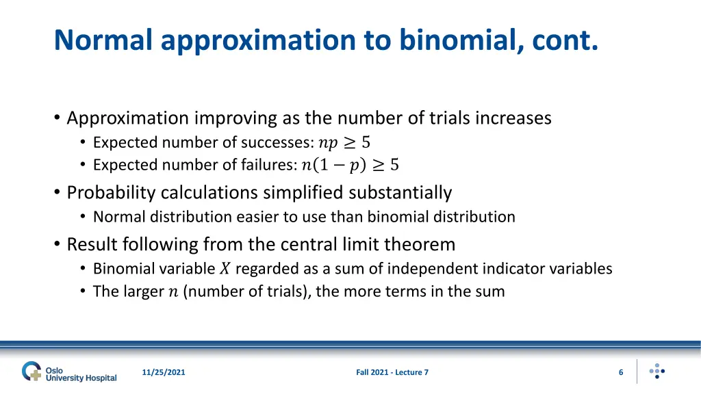 normal approximation to binomial cont 1