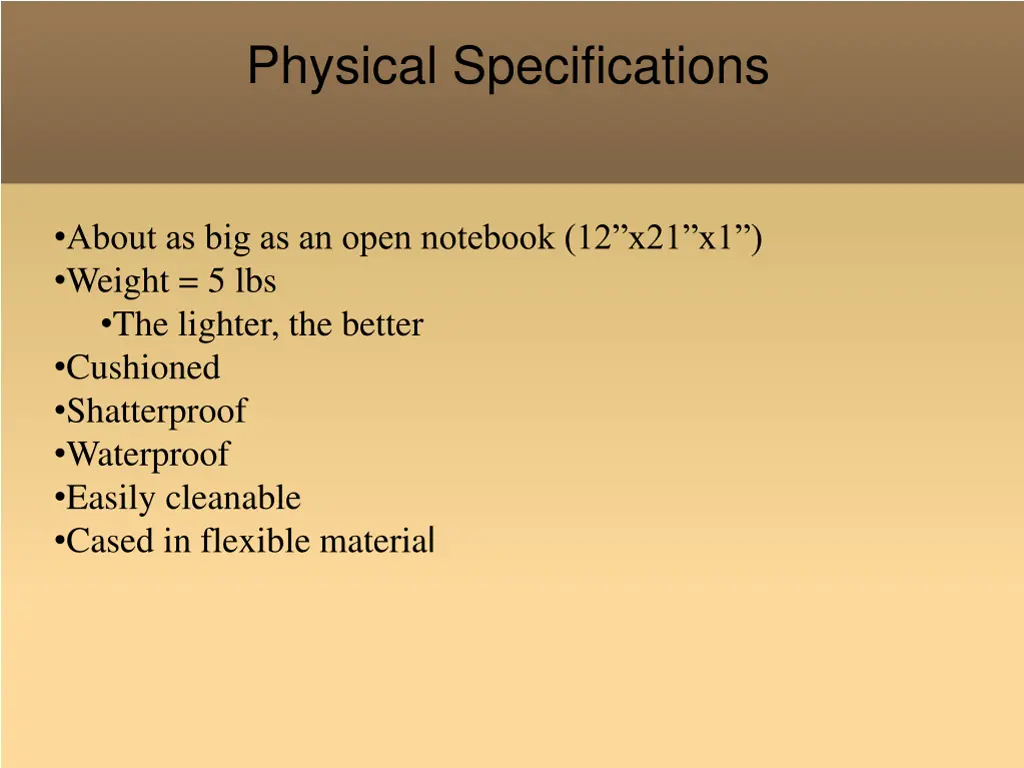 physical specifications