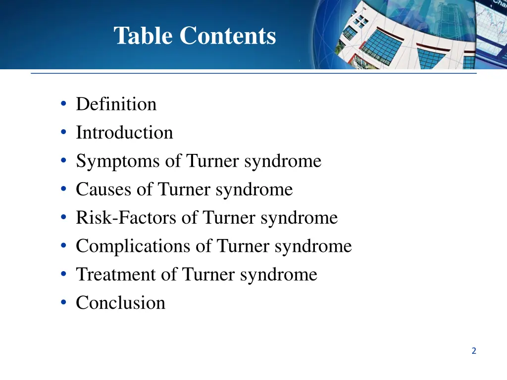 table contents