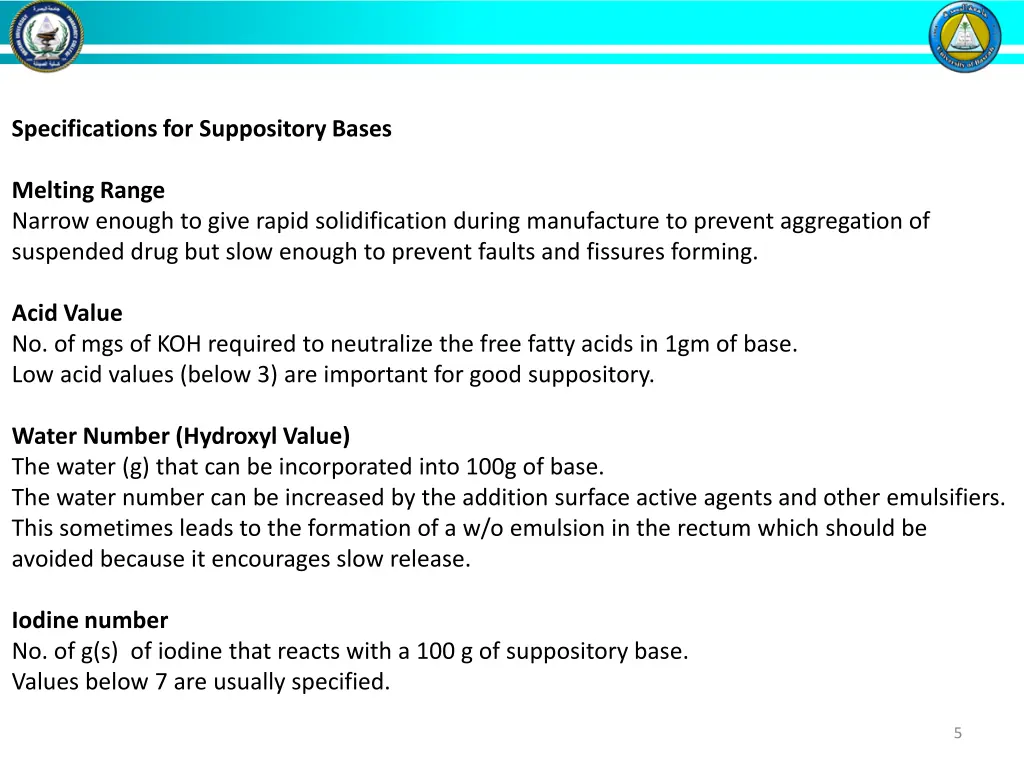 specifications for suppository bases