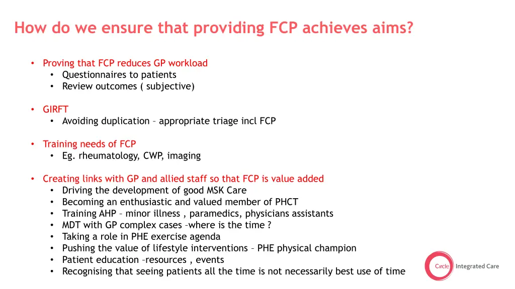 how do we ensure that providing fcp achieves aims