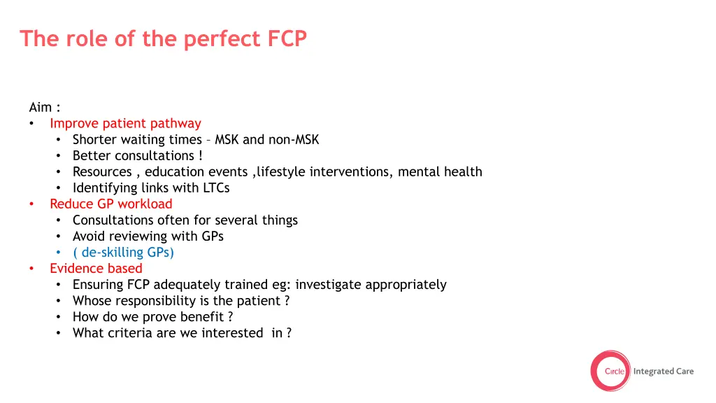 the role of the perfect fcp