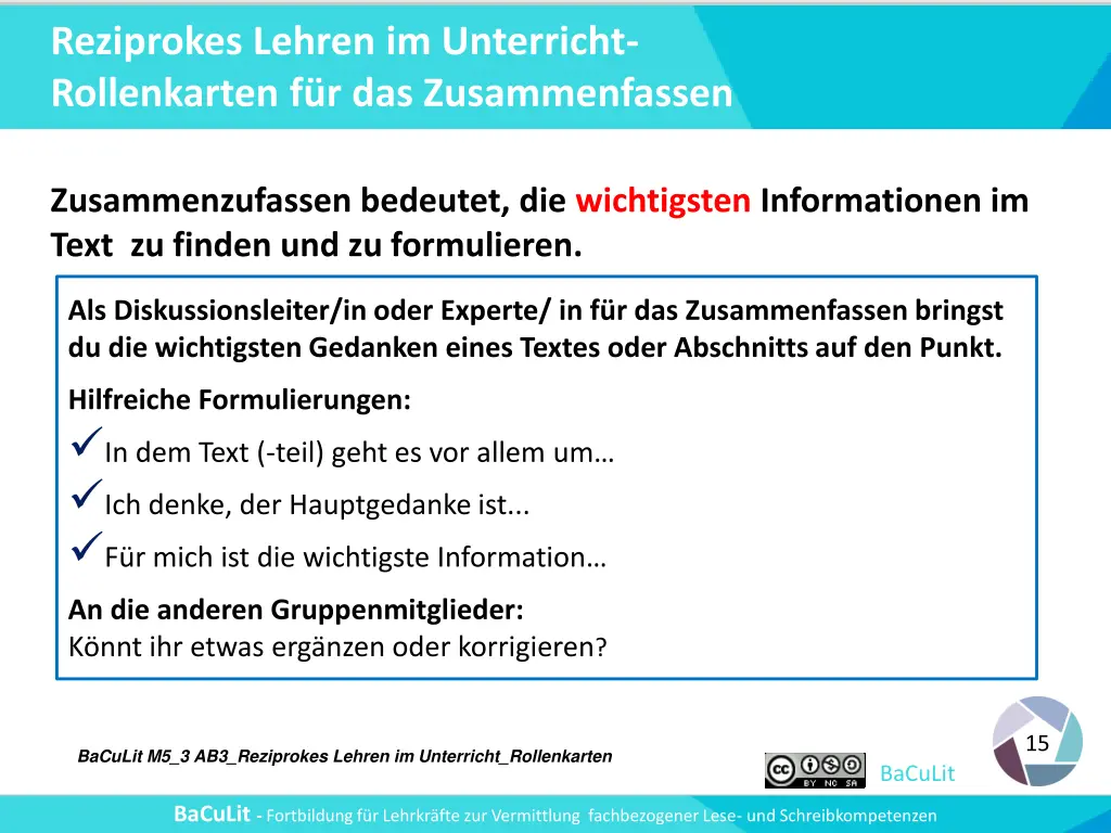 reziprokes lehren im unterricht rollenkarten