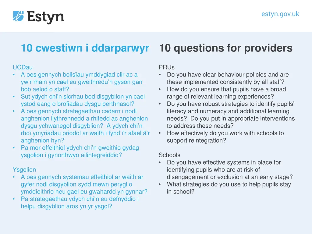 10 cwestiwn i ddarparwyr 1