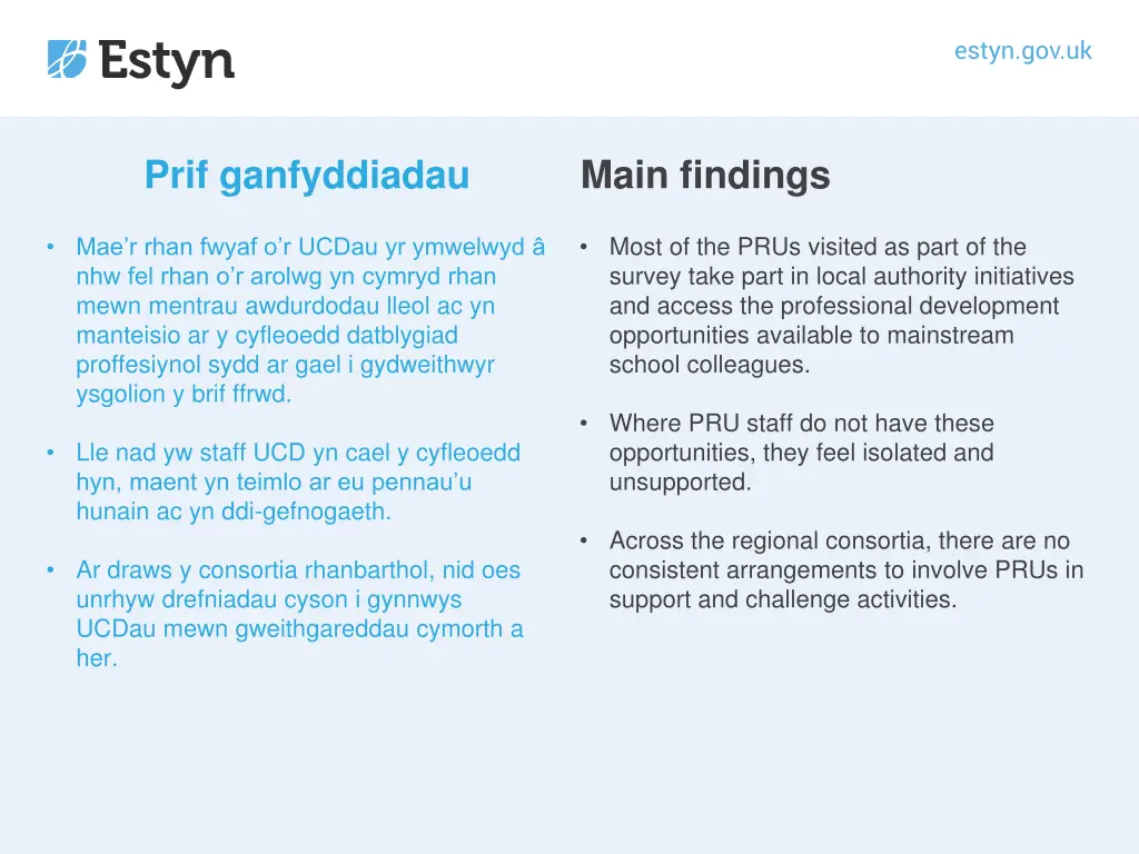 prif ganfyddiadau 2