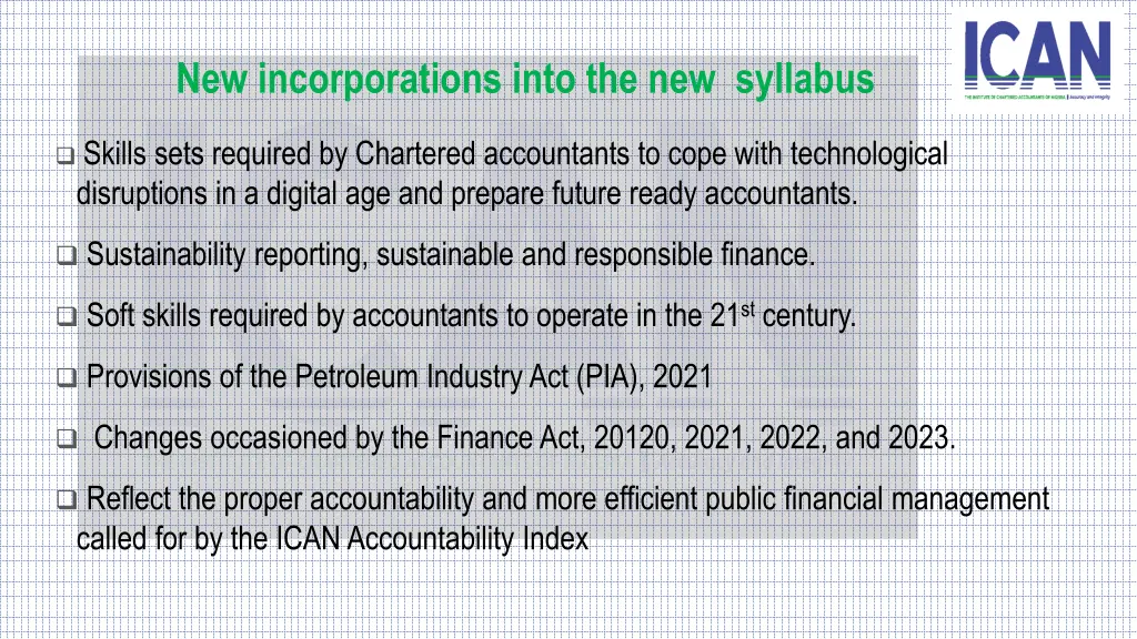 new incorporations into the new syllabus