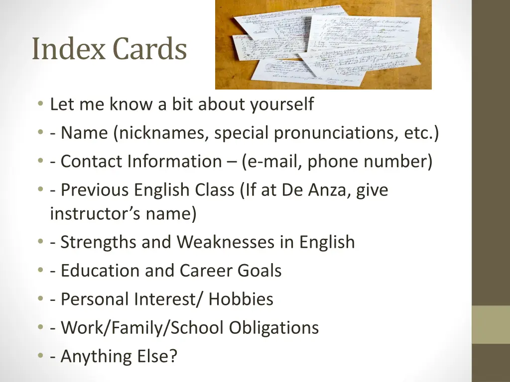 index cards
