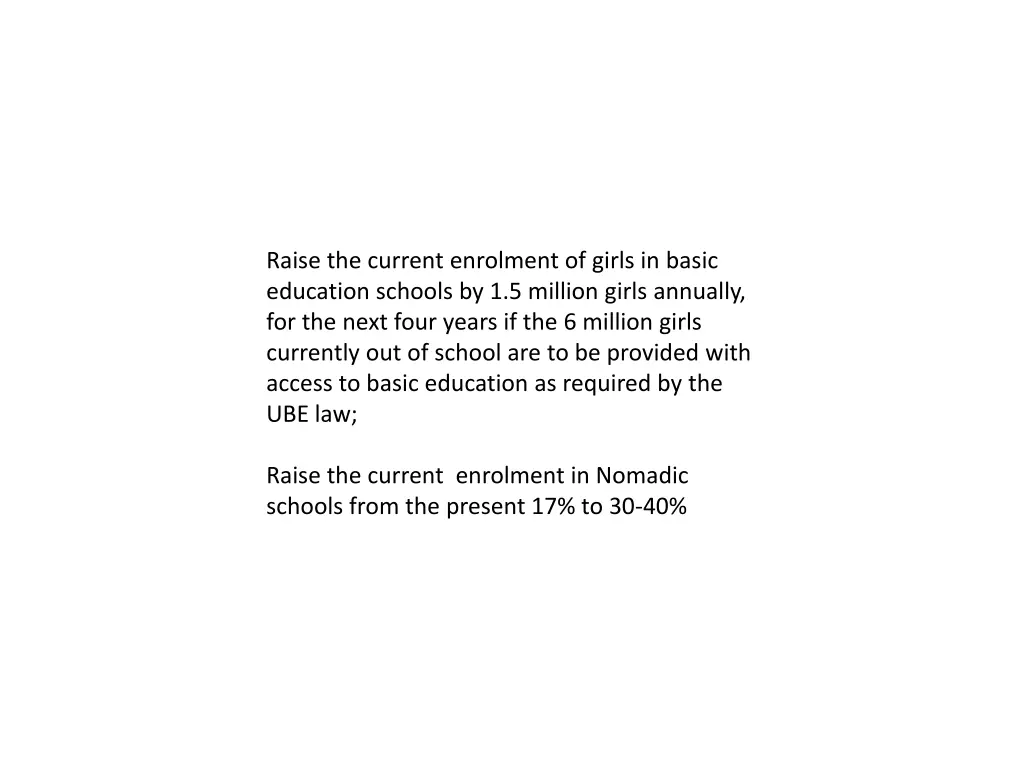 raise the current enrolment of girls in basic