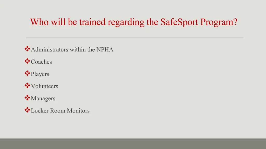 who will be trained regarding the safesport