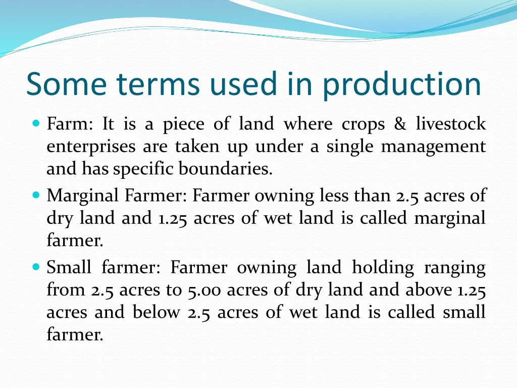 some terms used in production