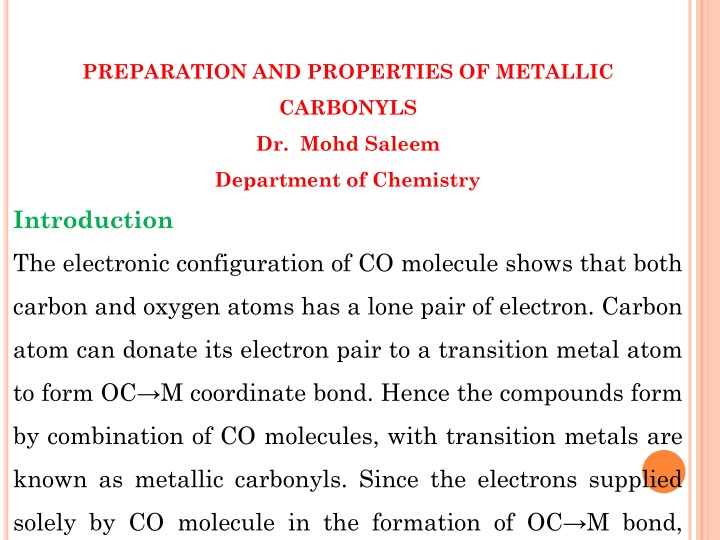 preparation and properties of metallic