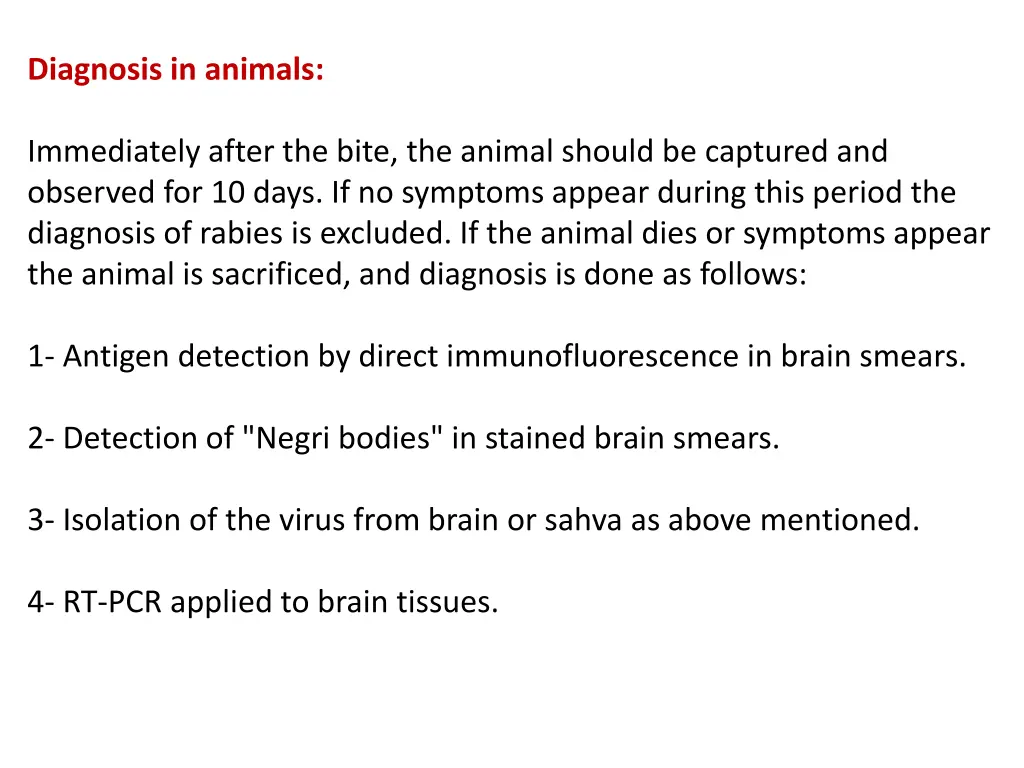 diagnosis in animals