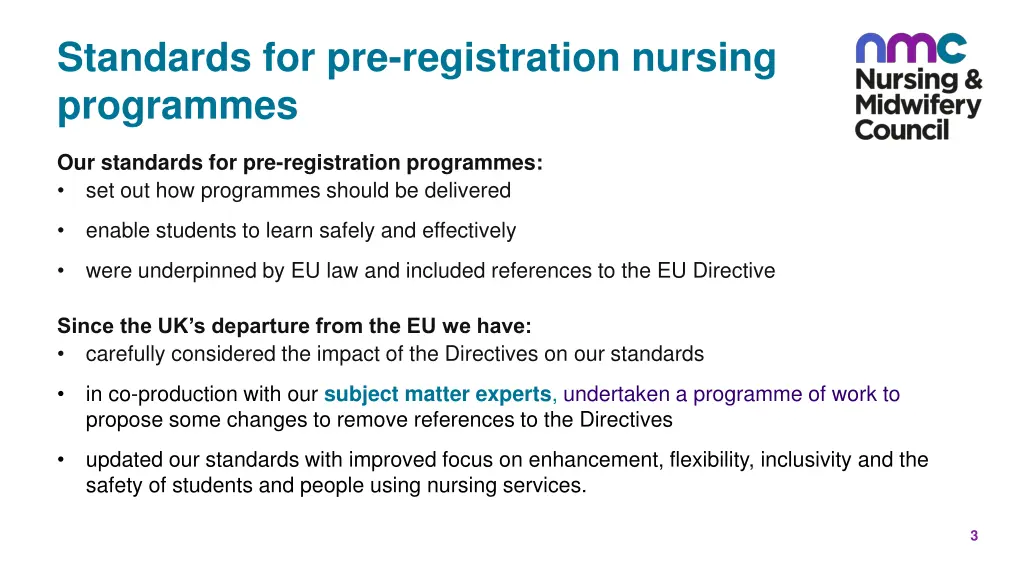 standards for pre registration nursing programmes