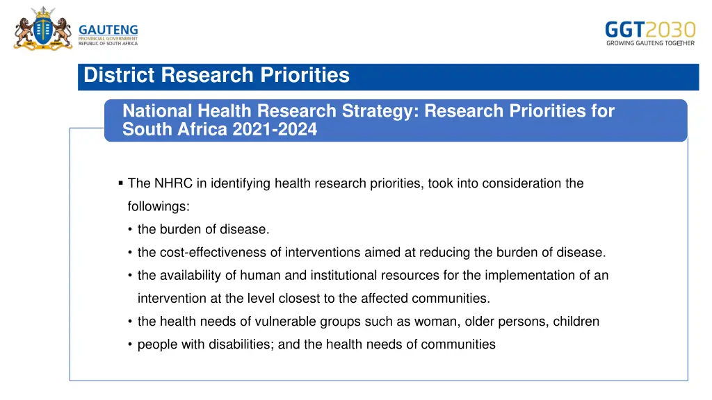 district research priorities