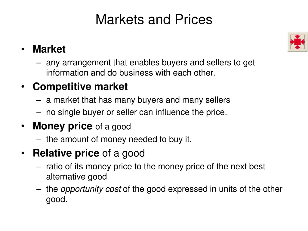markets and prices