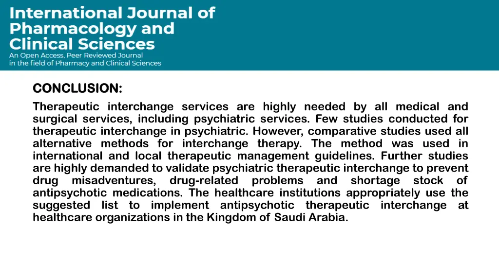 conclusion conclusion therapeutic interchange