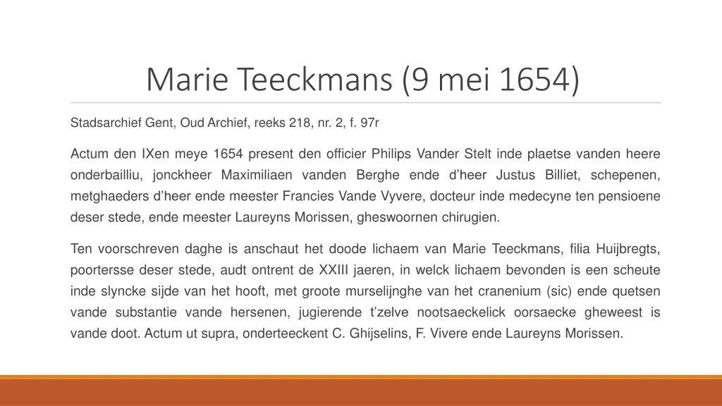 marie teeckmans 9 mei 1654