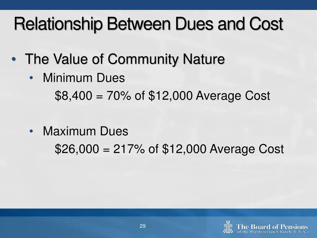 relationship between dues and cost