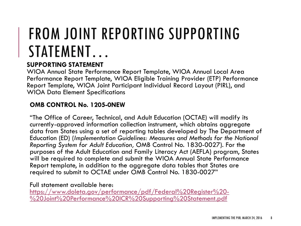 from joint reporting supporting statement
