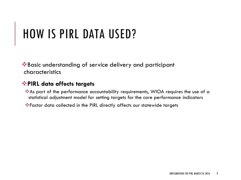 how is pirl data used